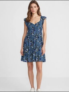 Blue Floral Smocked Sundress - Women